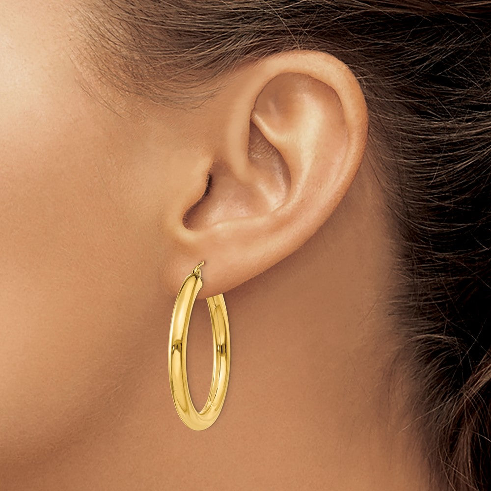 10K Gelbgold Poliert 4mm Röhre Creolen