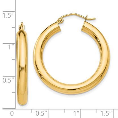 10K Gelbgold Poliert 4mm Leicht Röhre Creolen