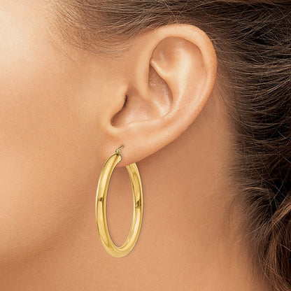 10K Gelbgold Poliert 4mm Röhre Creolen