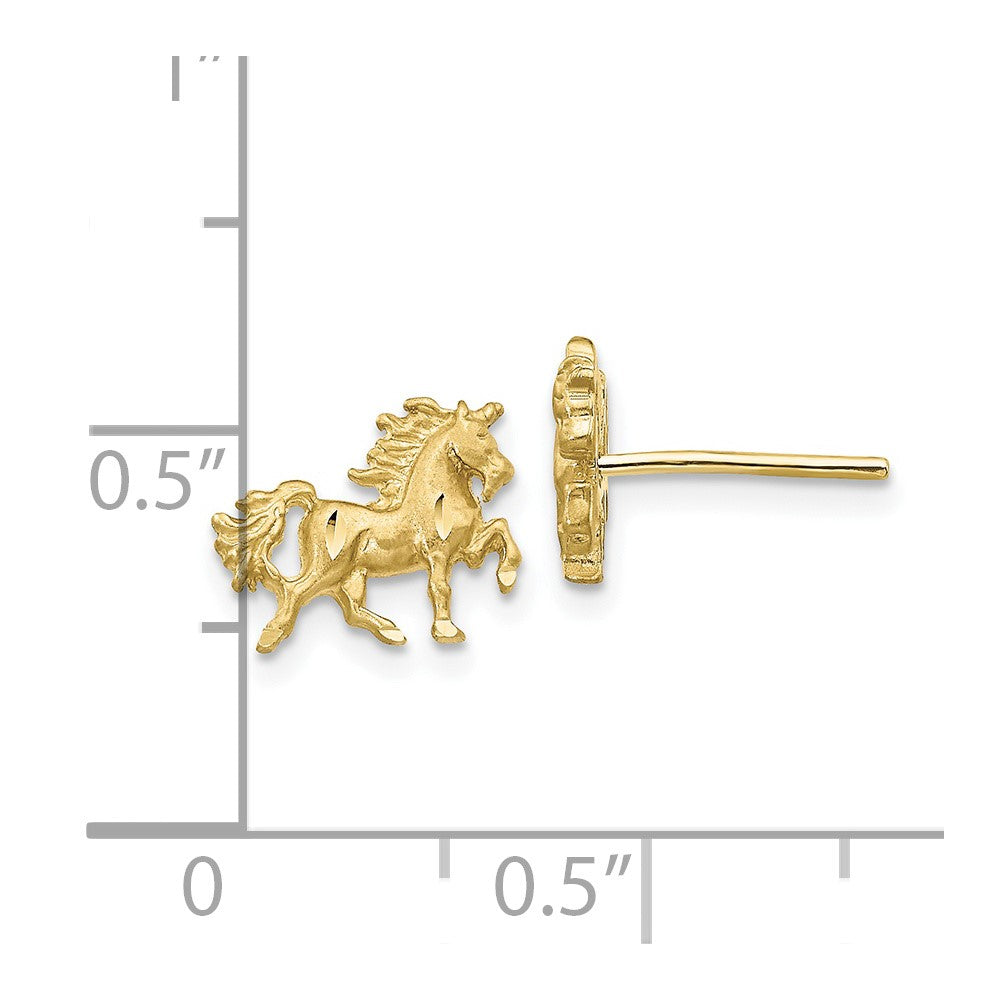 10K Gelbgold Satiniert Diamantiert Einhorn Ohrstecker
