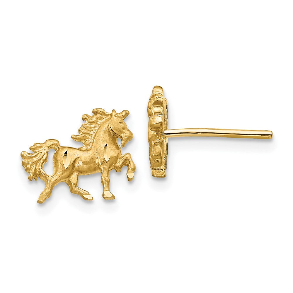 10K Gelbgold Satiniert Diamantiert Einhorn Ohrstecker