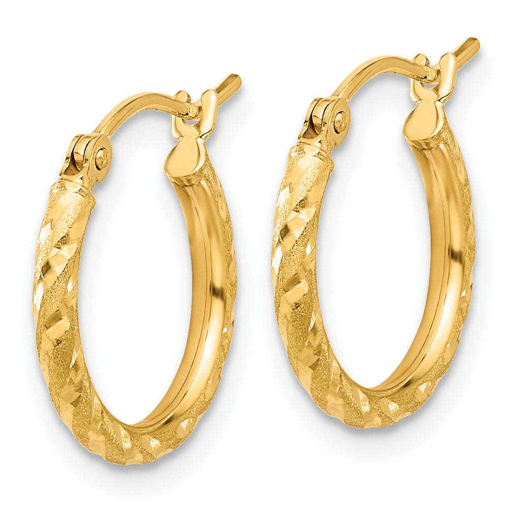 10K Gelbgold Poliert und Satiniert Diamantiert 2.00mm Creolen