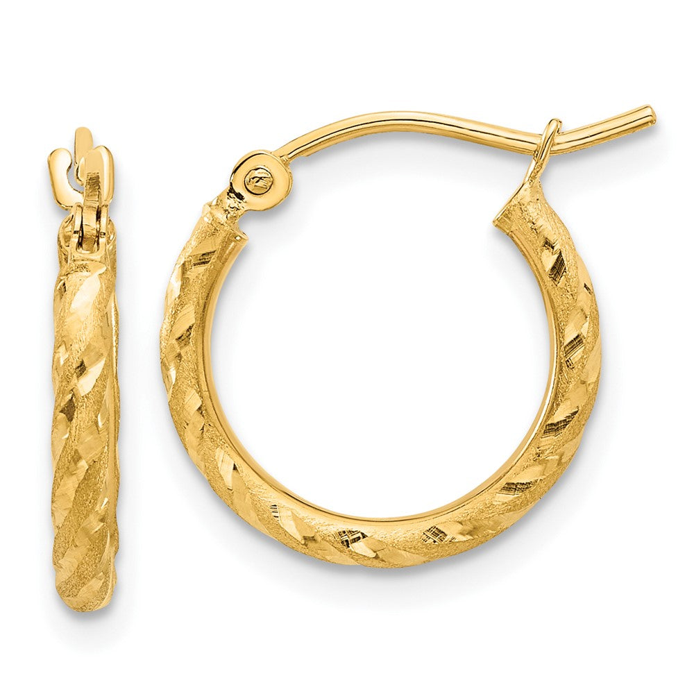 10K Gelbgold Poliert und Satiniert Diamantiert 2.00mm Creolen