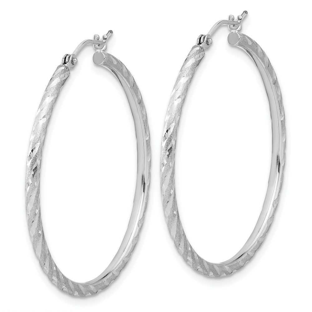10K Weißgold Poliert und Satiniert Diamantiert 2.00mm Creolen