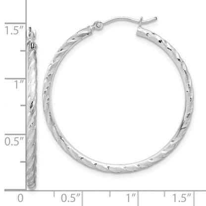 10K Weißgold Poliert und Satiniert Diamantiert 2.00mm Creolen