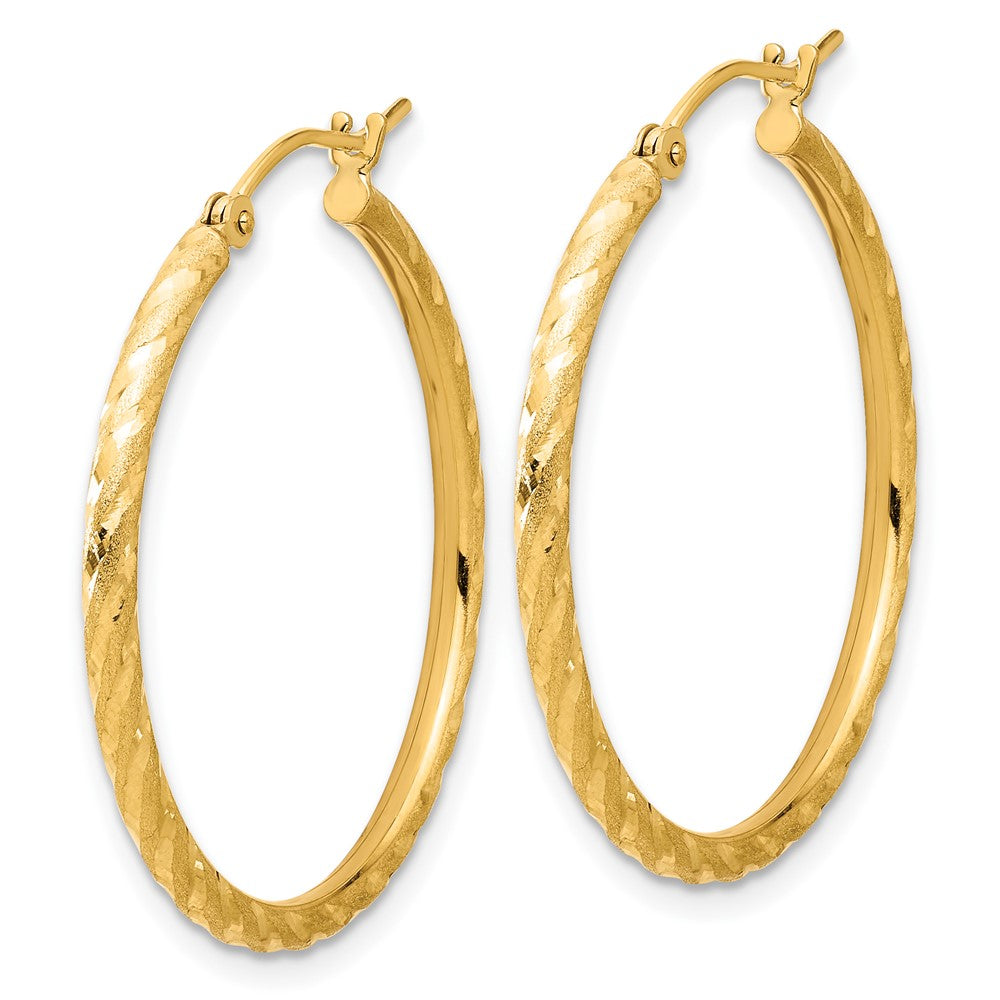 10K Gelbgold Poliert und Satiniert Diamantiert 2.00mm Creolen