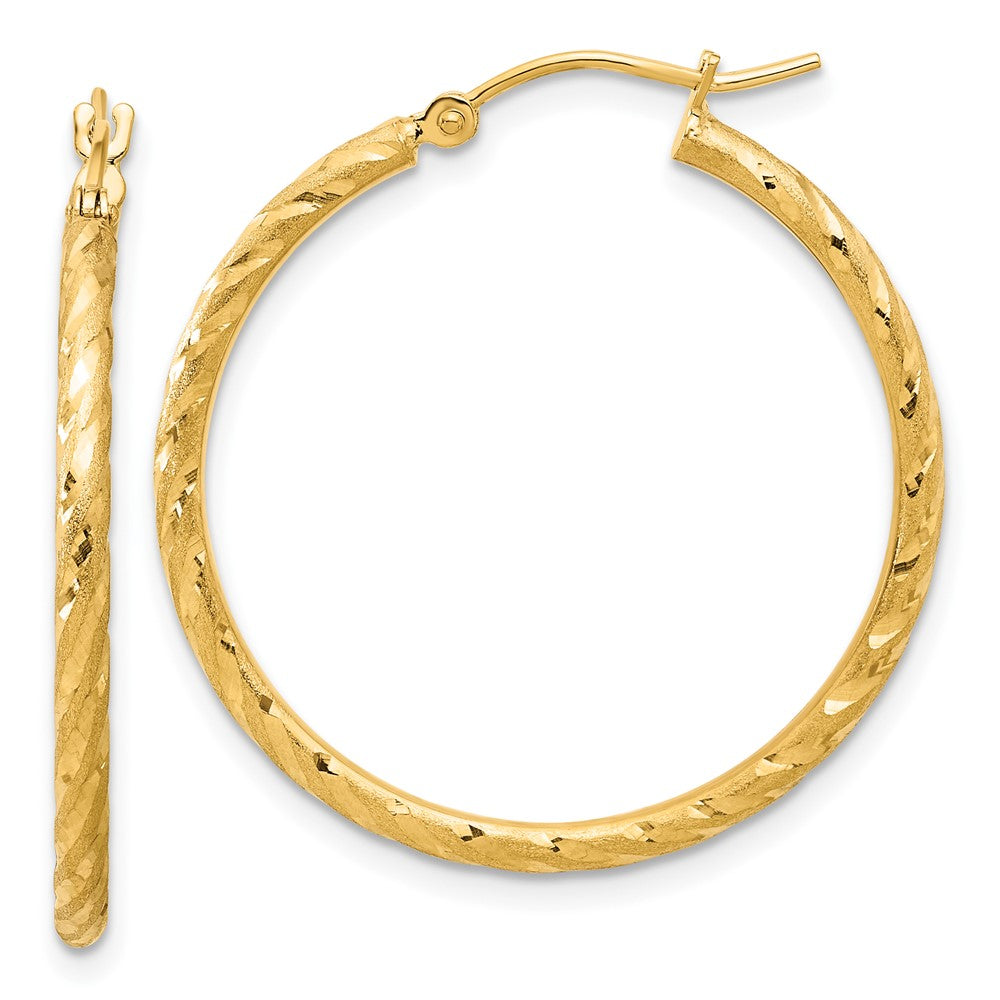 10K Gelbgold Poliert und Satiniert Diamantiert 2.00mm Creolen