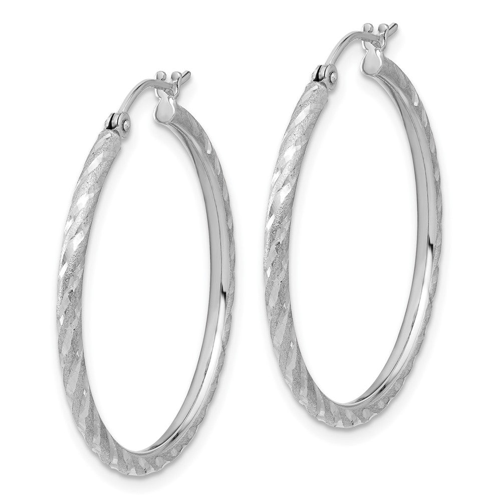 10K Weißgold Poliert und Satiniert Diamantiert 2.00mm Creolen