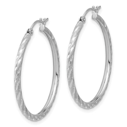 10K Weißgold Poliert und Satiniert Diamantiert 2.00mm Creolen