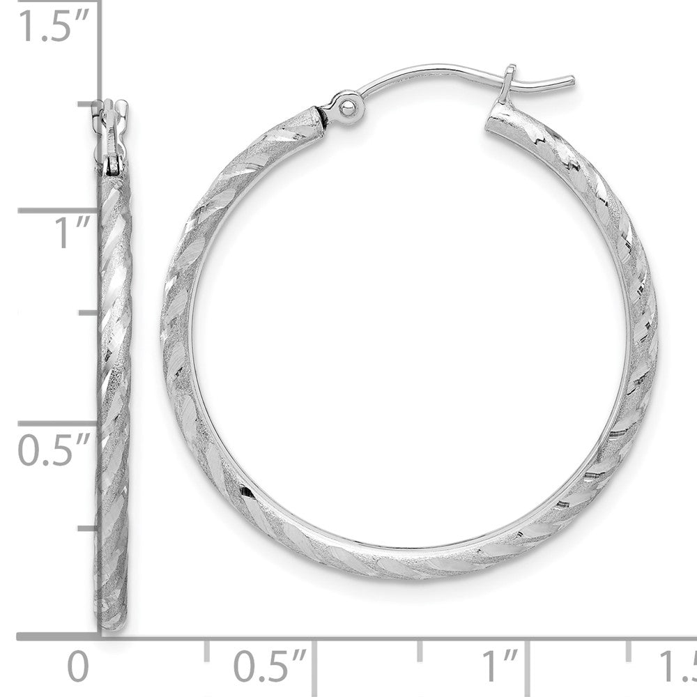 10K Weißgold Poliert und Satiniert Diamantiert 2.00mm Creolen