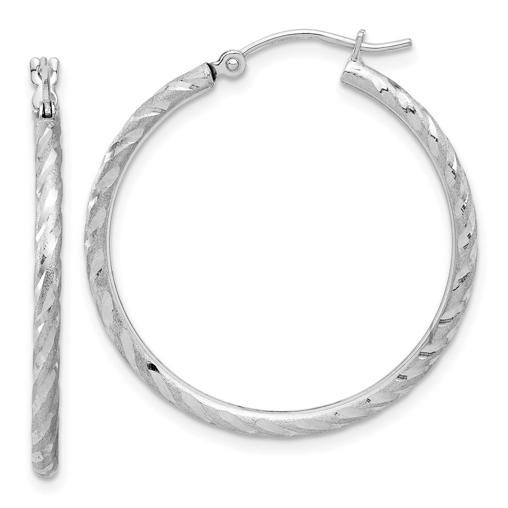 10K Weißgold Poliert und Satiniert Diamantiert 2.00mm Creolen