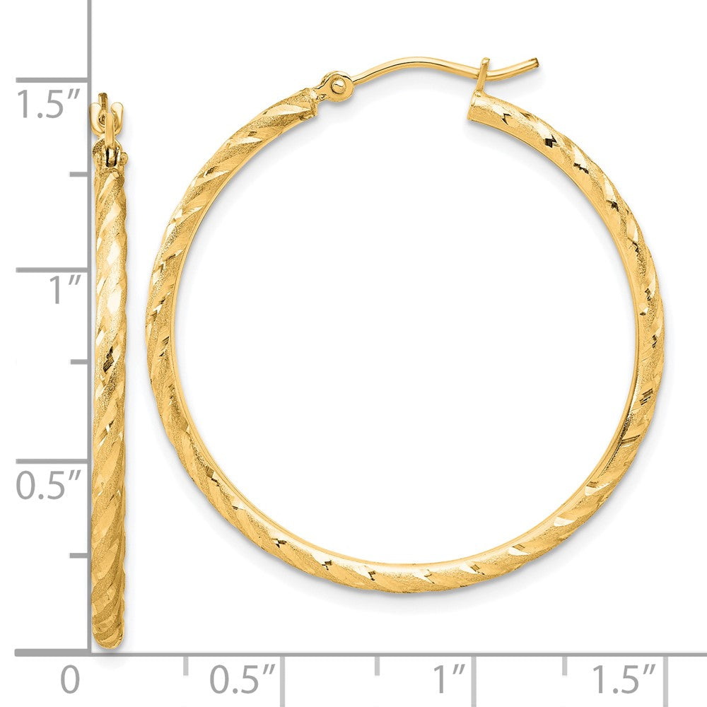 10K Gelbgold Poliert und Satiniert Diamantiert 2.00mm Creolen