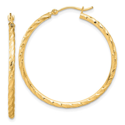 10K Gelbgold Poliert und Satiniert Diamantiert 2.00mm Creolen