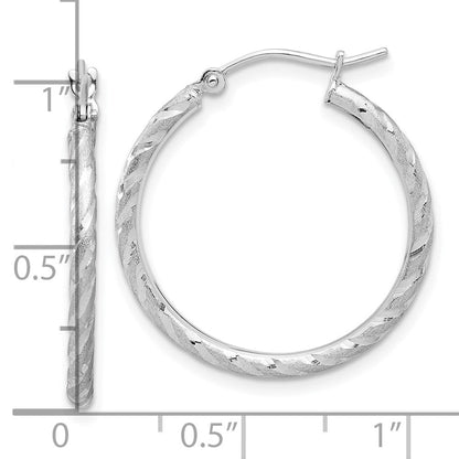 10K Weißgold Poliert und Satiniert Diamantiert 2.00mm Creolen