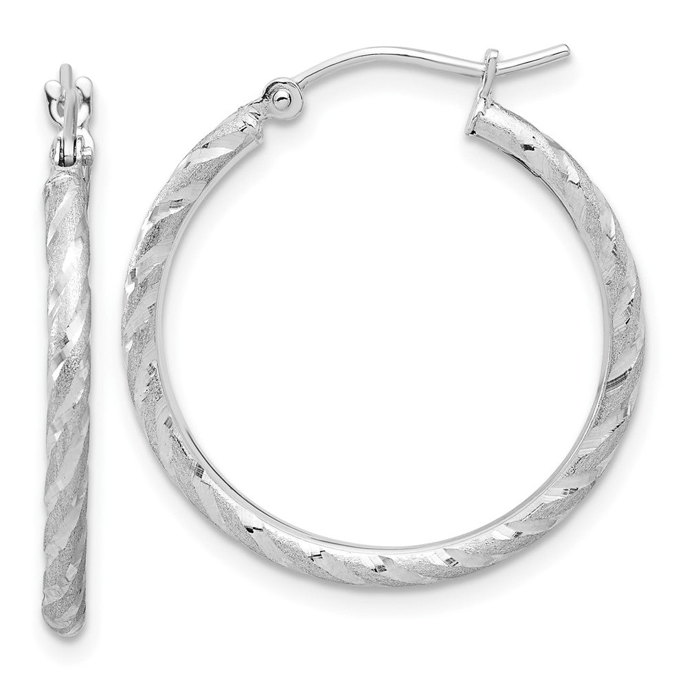 10K Weißgold Poliert und Satiniert Diamantiert 2.00mm Creolen