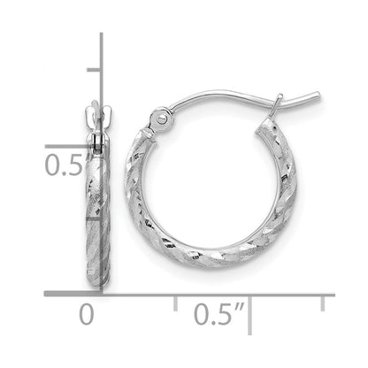 10K Weißgold Poliert und Satiniert Diamantiert 2.00mm Creolen