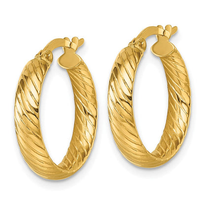 10K Gelbgold 10K Poliert 3.80 X 18mm Gedreht Strukturiert Röhre Creolen