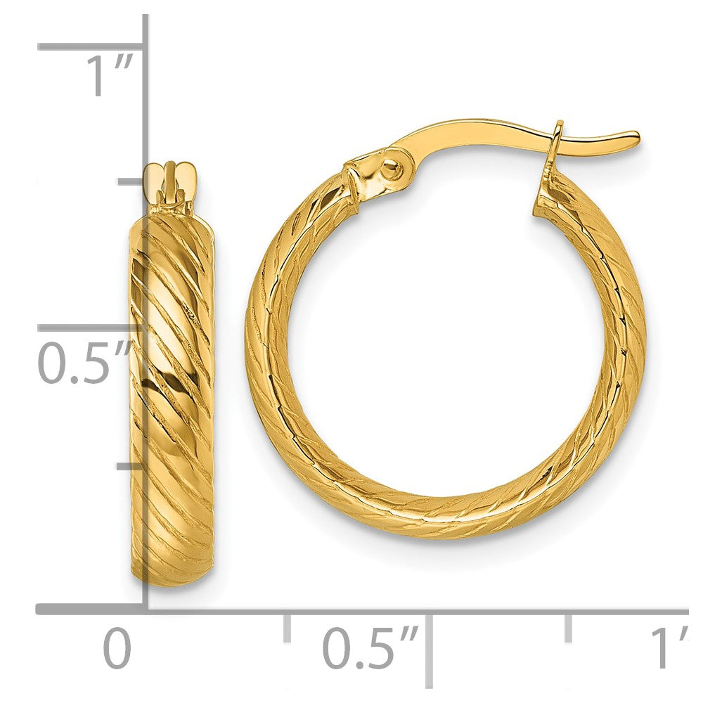 10K Gelbgold 10K Poliert 3.80 X 18mm Gedreht Strukturiert Röhre Creolen