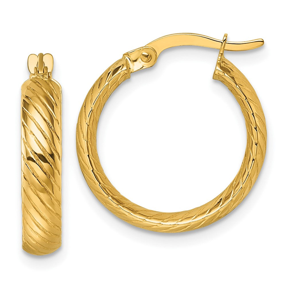 10K Gelbgold 10K Poliert 3.80 X 18mm Gedreht Strukturiert Röhre Creolen