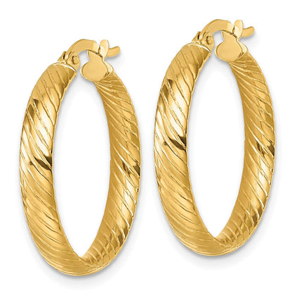 10K Gelbgold 10K Poliert 3.80 X 23mm Gedreht Strukturiert Röhre Creolen