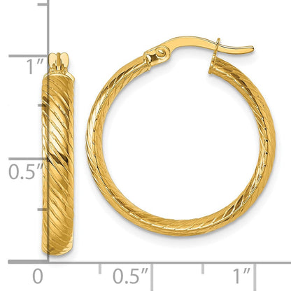 10K Gelbgold 10K Poliert 3.80 X 23mm Gedreht Strukturiert Röhre Creolen