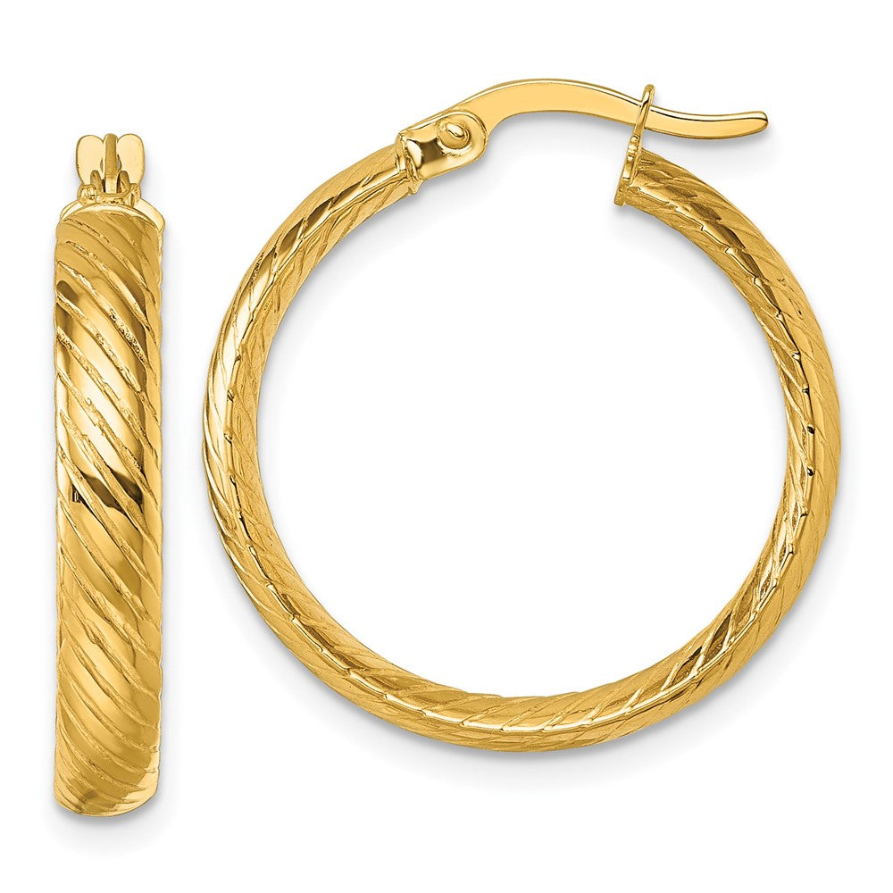 10K Gelbgold 10K Poliert 3.80 X 23mm Gedreht Strukturiert Röhre Creolen