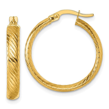 10K Gelbgold 10K Poliert 3.80 X 23mm Gedreht Strukturiert Röhre Creolen