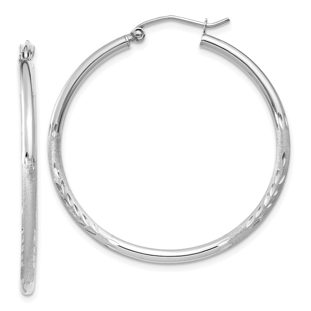 10K Weißgold Satiniert und Diamantiert 2mm Rund Creolen