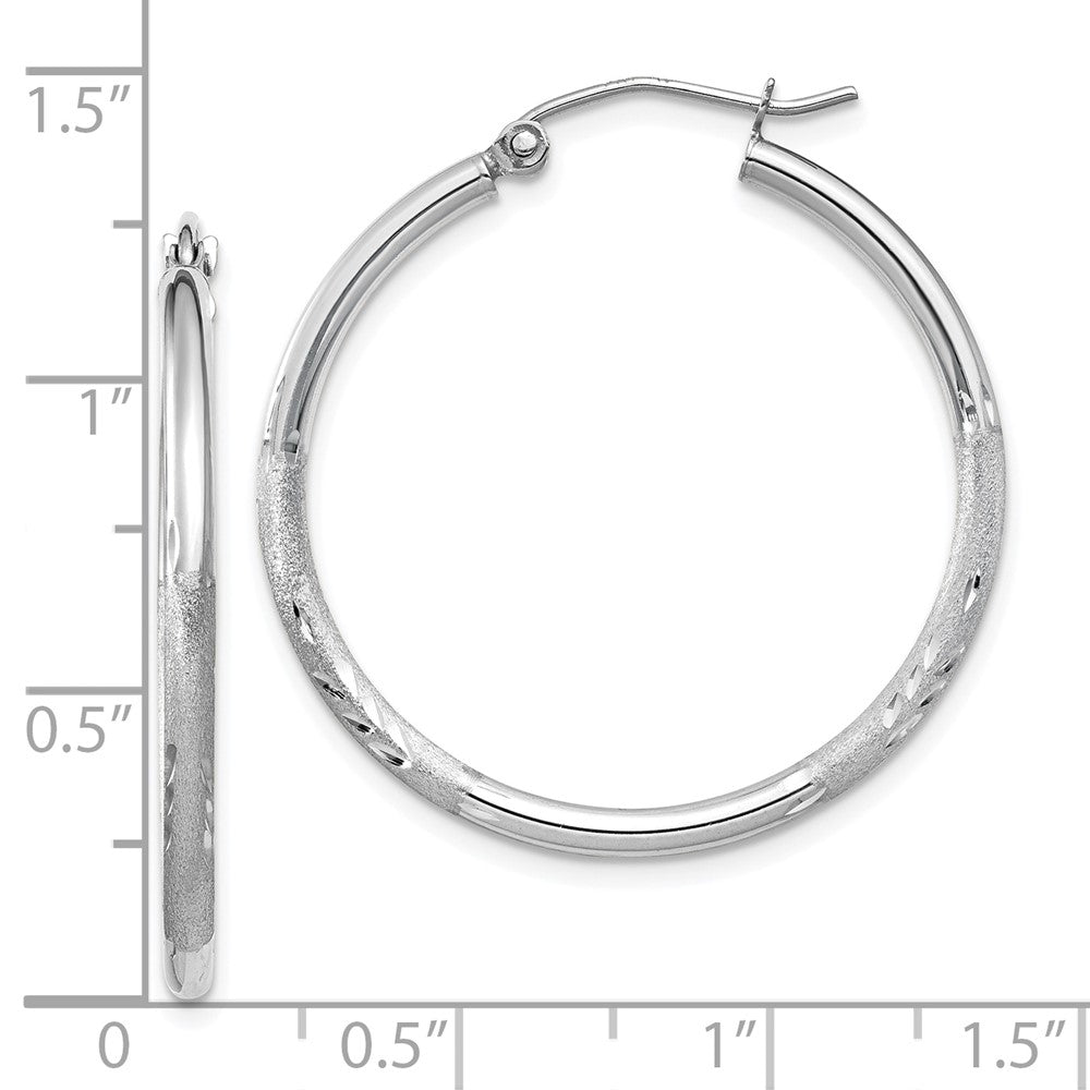 10K Weißgold Satiniert und Diamantiert 2mm Rund Creolen