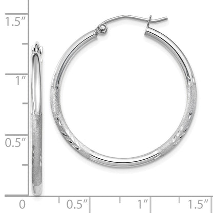 10K Weißgold Satiniert und Diamantiert 2mm Rund Creolen