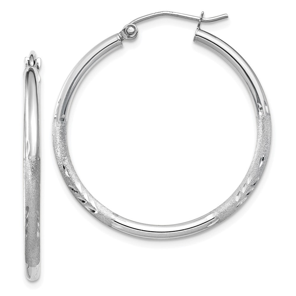 10K Weißgold Satiniert und Diamantiert 2mm Rund Creolen