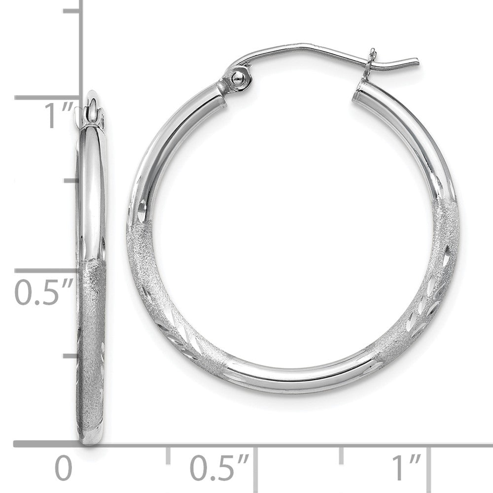 10K Weißgold Satiniert und Diamantiert 2mm Rund Creolen