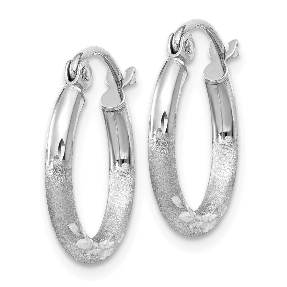 10K Weißgold Satiniert und Diamantiert 2mm Rund Creolen