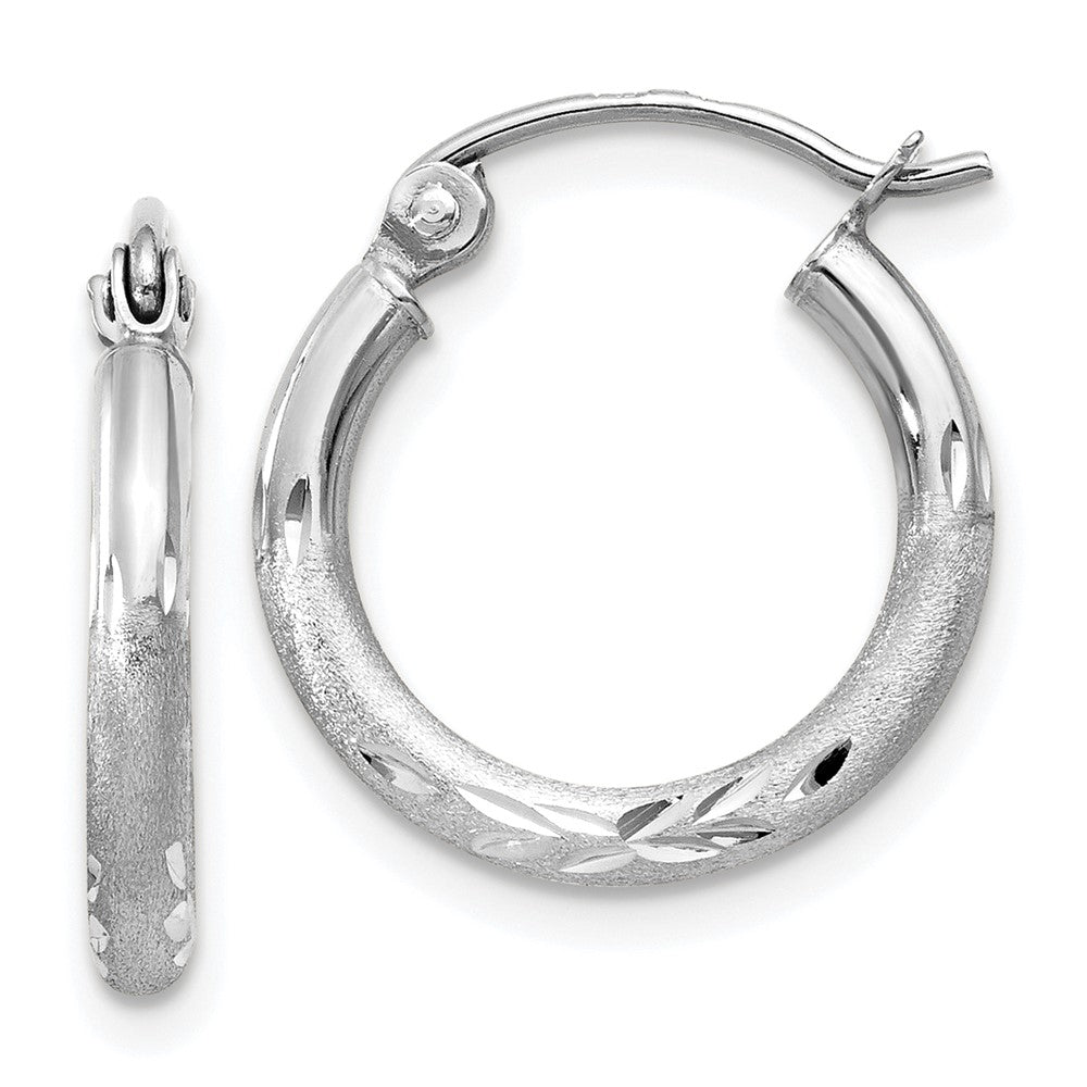 10K Weißgold Satiniert und Diamantiert 2mm Rund Creolen