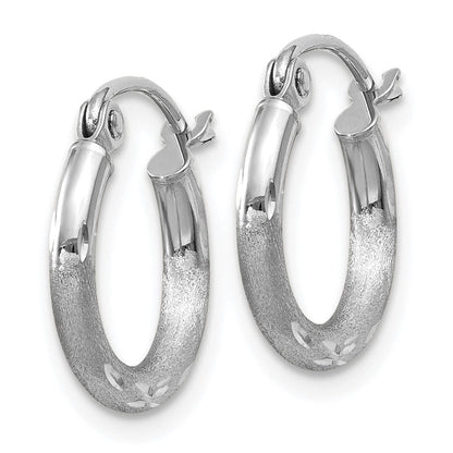 10K Weißgold Satiniert und Diamantiert 2mm Rund Creolen