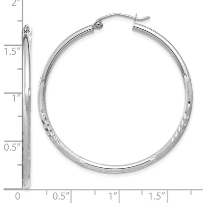 10K Weißgold Satiniert und Diamantiert 2mm Rund Creolen