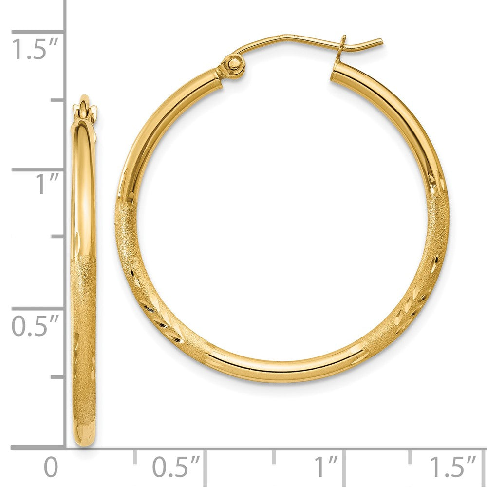 10K Gelbgold Satiniert und Diamantiert 2mm Rund Röhre Creolen
