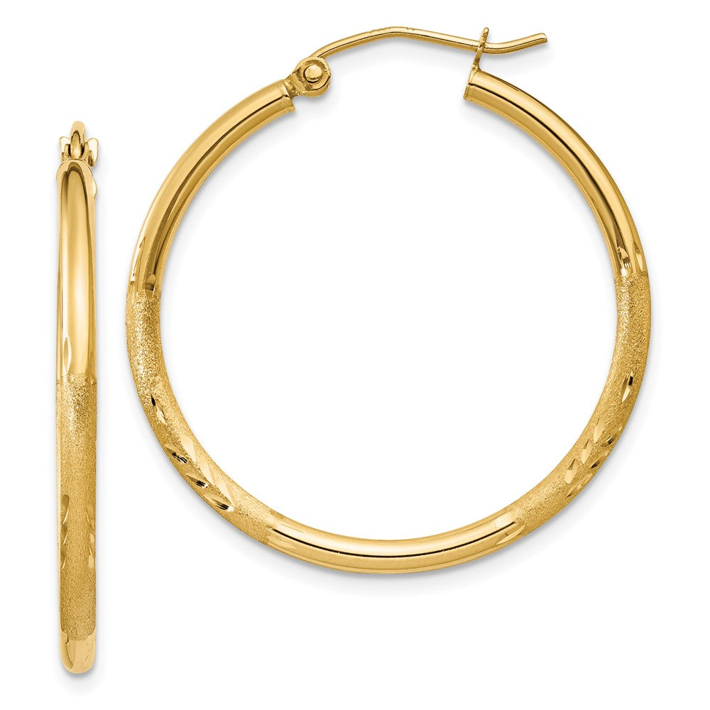 10K Gelbgold Satiniert und Diamantiert 2mm Rund Röhre Creolen
