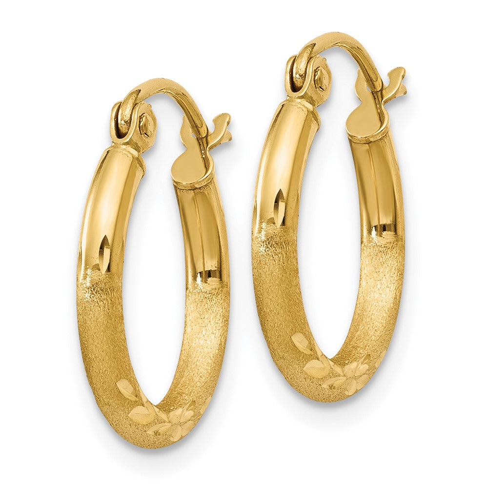 10K Gelbgold Satiniert und Diamantiert 2mm Rund Röhre Creolen