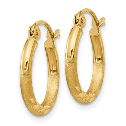 10K Gelbgold Satiniert und Diamantiert 2mm Rund Röhre Creolen
