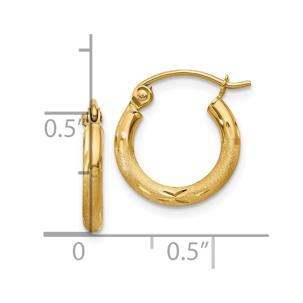 10K Gelbgold Satiniert und Diamantiert 2mm Rund Röhre Creolen