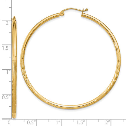 10K Gelbgold Satiniert und Diamantiert 2mm Rund Röhre Creolen