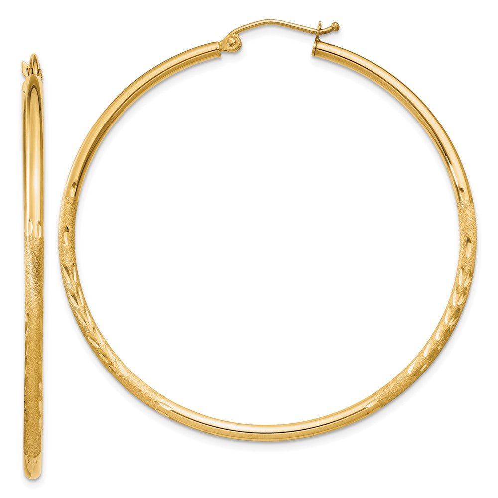 10K Gelbgold Satiniert und Diamantiert 2mm Rund Röhre Creolen