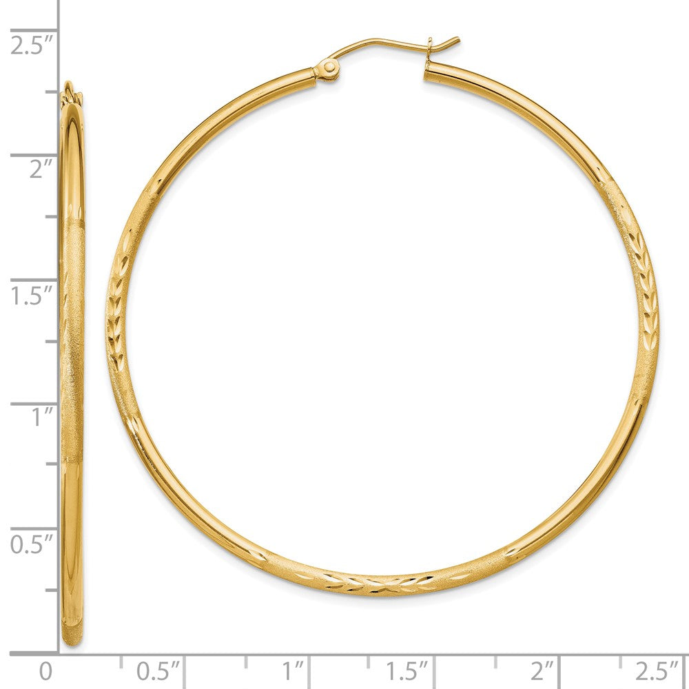 10K Gelbgold Satiniert und Diamantiert 2mm Rund Röhre Creolen