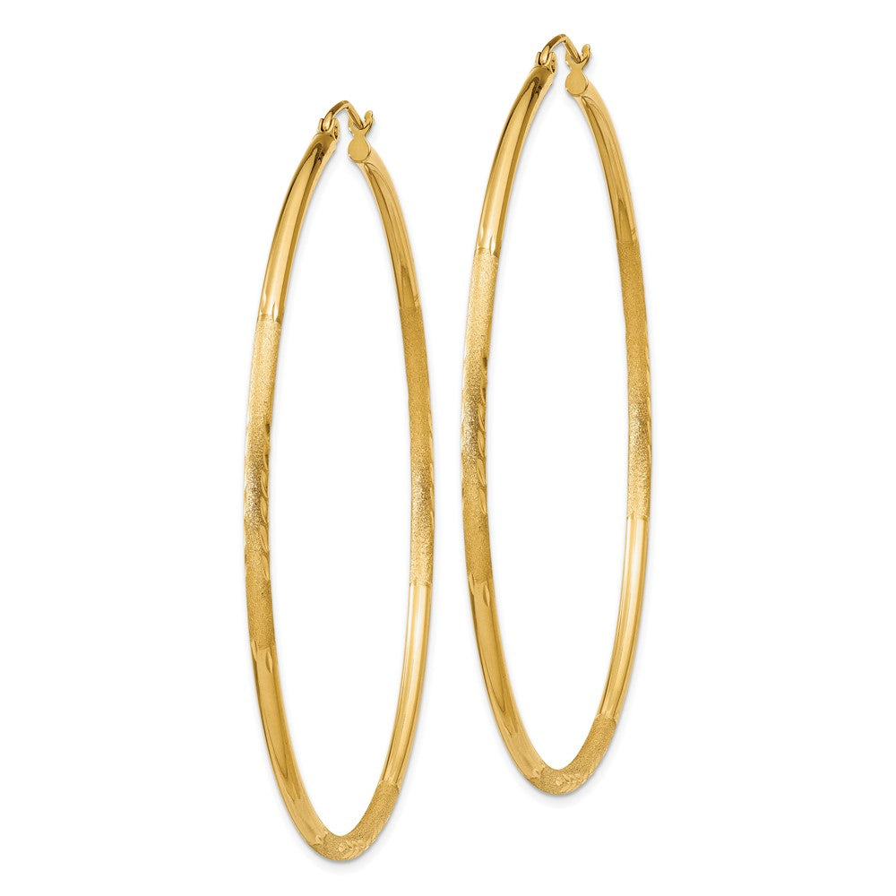 10K Gelbgold Satiniert und Diamantiert 2mm Rund Röhre Creolen