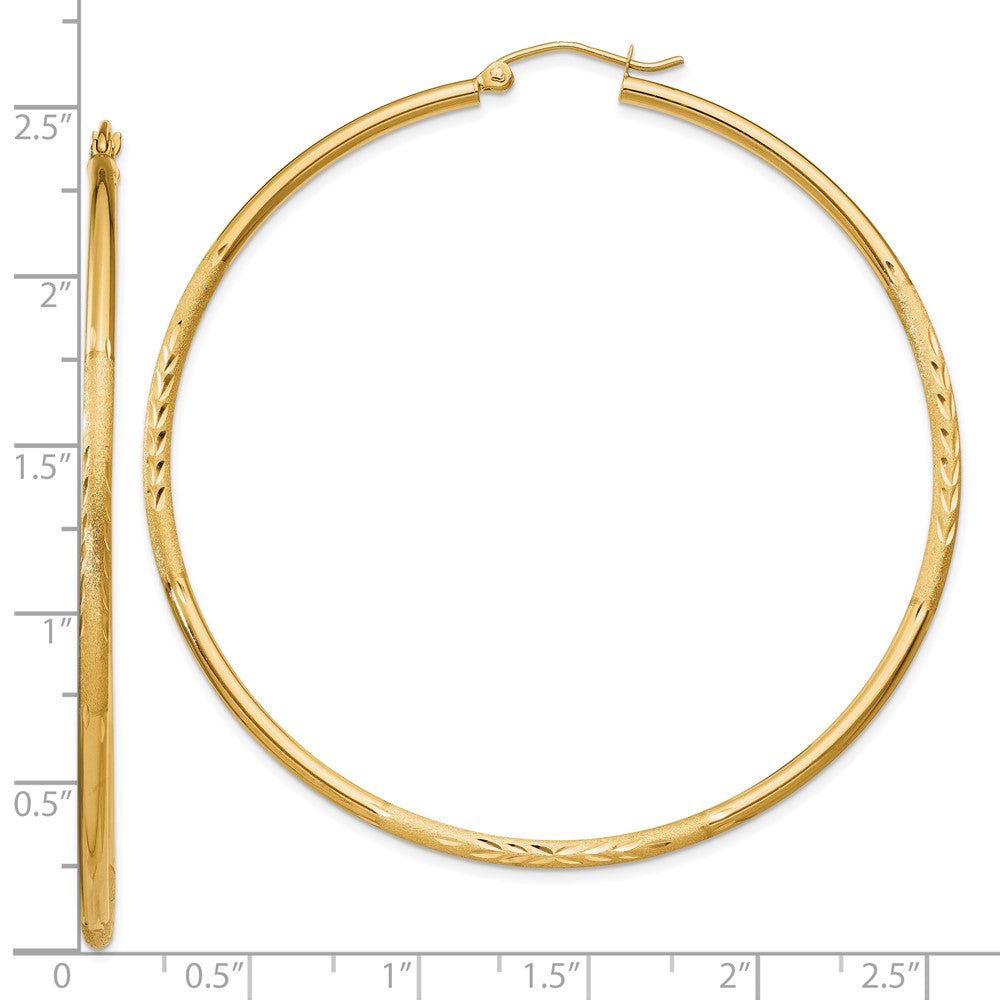 10K Gelbgold Satiniert und Diamantiert 2mm Rund Röhre Creolen