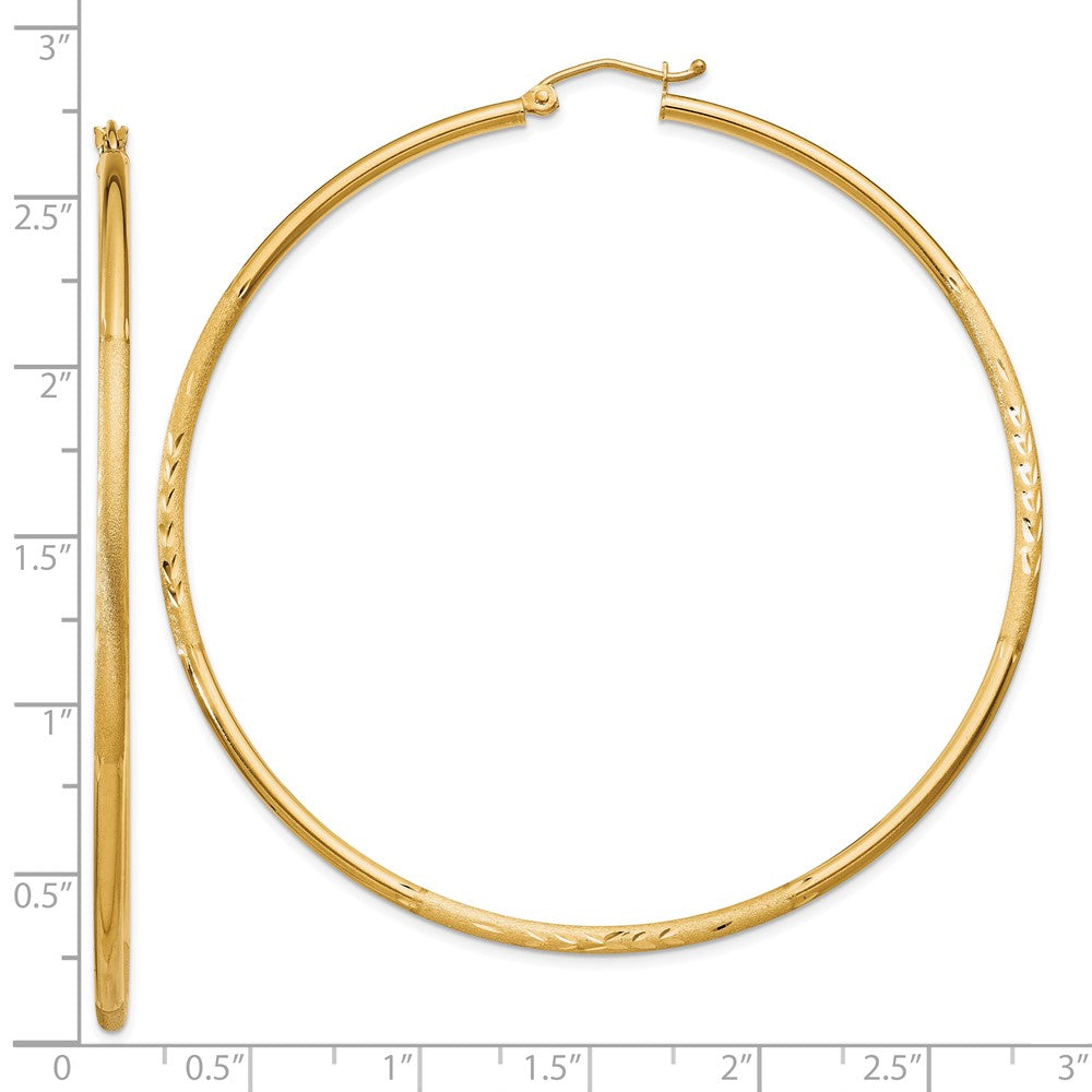 10K Gelbgold Satiniert und Diamantiert 2mm Rund Röhre Creolen