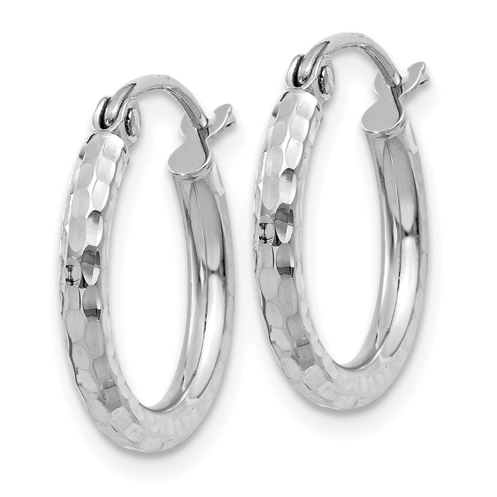 10K Weißgold Diamantiert 2mm Rund Röhre Creolen