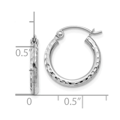10K Weißgold Diamantiert 2mm Rund Röhre Creolen