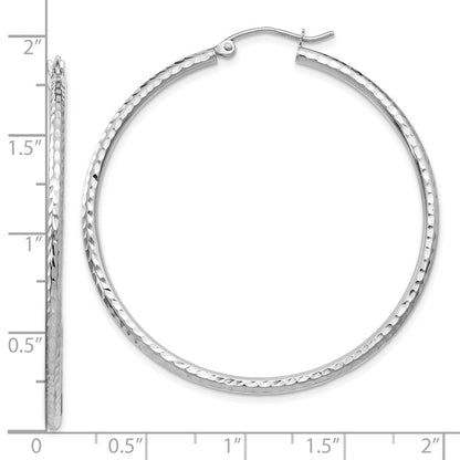 10K Weißgold Diamantiert 2mm Rund Röhre Creolen